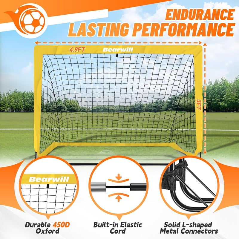 Bearwill Soccer Goal, Kids Soccer Goals for Backyard Set of 2, 4x3ft Portable Soccer Goal Pop Up Soccer Net, Kids Soccer Net Training Equipment with Soccer Ball, Ladder, Cones, Targets - Image 3